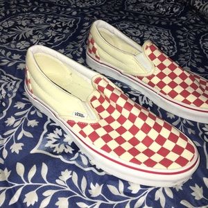 Red and white checkered vans